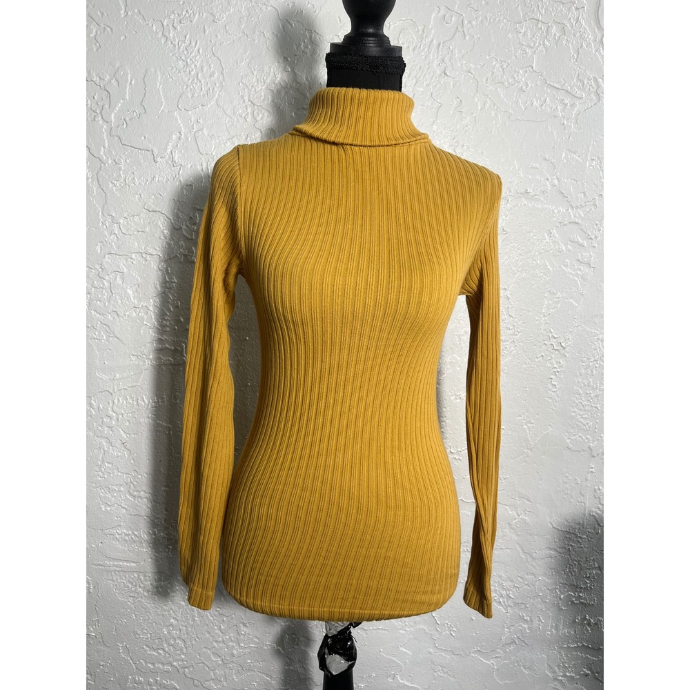 Choice Italy Mustard Gold Ribbed Turtleneck Top One Size Stretch Knit